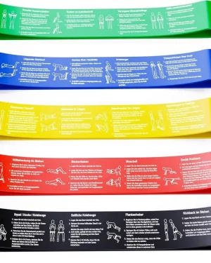 Набор из 5 фитнес-лент PUPRLE с напечатанными упражнениями на немецком языке