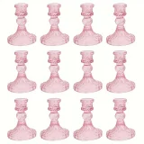 Bougeoirs coniques en cristal rose